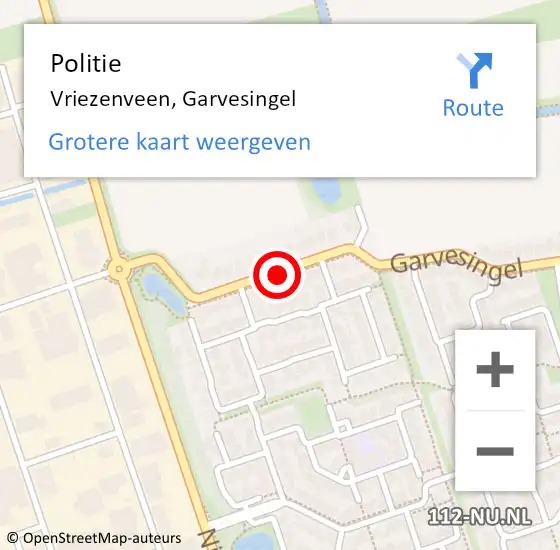 Locatie op kaart van de 112 melding: Politie Vriezenveen, Garvesingel op 20 augustus 2021 11:57