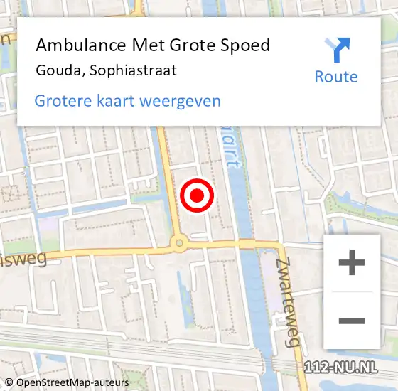 Locatie op kaart van de 112 melding: Ambulance Met Grote Spoed Naar Gouda, Sophiastraat op 20 augustus 2021 13:06