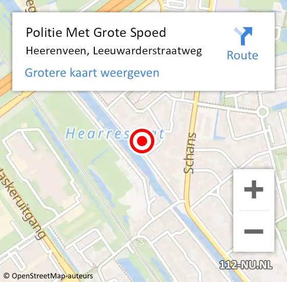 Locatie op kaart van de 112 melding: Politie Met Grote Spoed Naar Heerenveen, Leeuwarderstraatweg op 20 augustus 2021 16:21