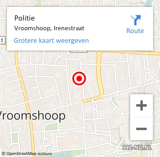 Locatie op kaart van de 112 melding: Politie Vroomshoop, Irenestraat op 21 augustus 2021 11:04