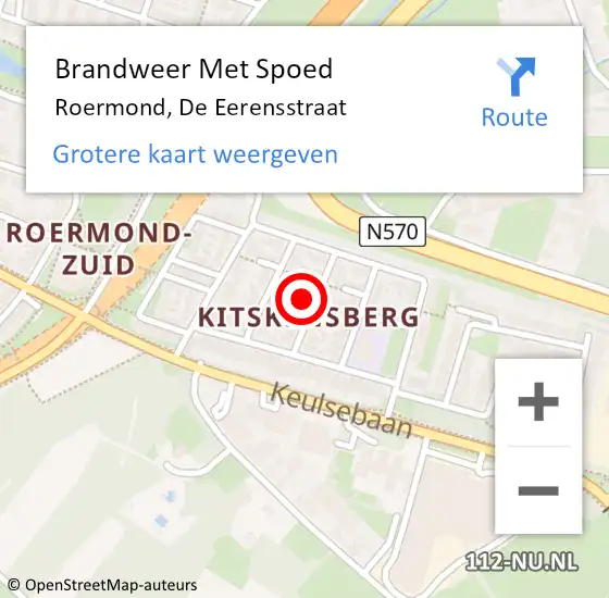 Locatie op kaart van de 112 melding: Brandweer Met Spoed Naar Roermond, De Eerensstraat op 21 augustus 2021 13:22