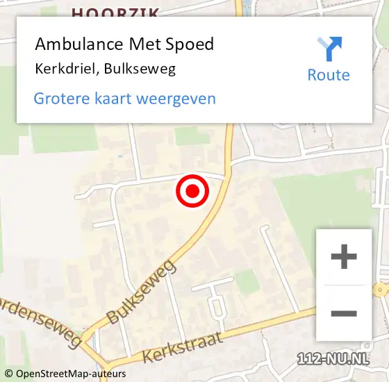 Locatie op kaart van de 112 melding: Ambulance Met Spoed Naar Kerkdriel, Bulkseweg op 21 augustus 2021 13:55