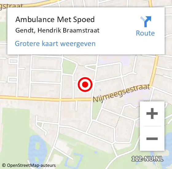 Locatie op kaart van de 112 melding: Ambulance Met Spoed Naar Gendt, Hendrik Braamstraat op 21 augustus 2021 15:16
