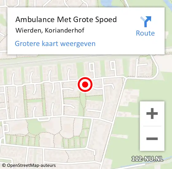 Locatie op kaart van de 112 melding: Ambulance Met Grote Spoed Naar Wierden, Korianderhof op 21 augustus 2021 17:58