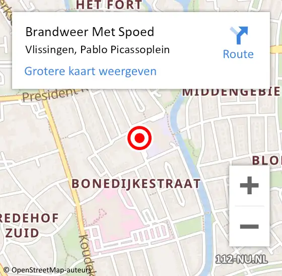Locatie op kaart van de 112 melding: Brandweer Met Spoed Naar Vlissingen, Pablo Picassoplein op 21 augustus 2021 18:14