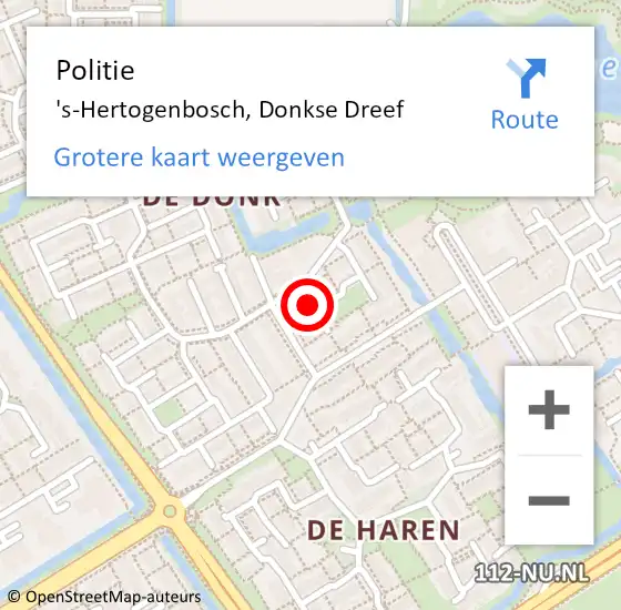 Locatie op kaart van de 112 melding: Politie 's-Hertogenbosch, Donkse Dreef op 21 augustus 2021 18:21