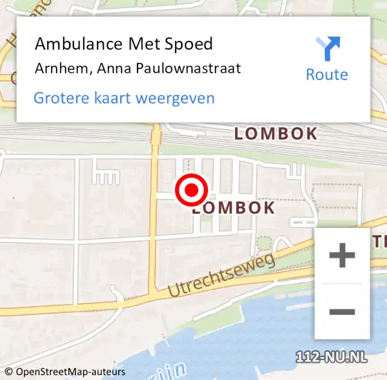 Locatie op kaart van de 112 melding: Ambulance Met Spoed Naar Arnhem, Anna Paulownastraat op 21 augustus 2021 21:00
