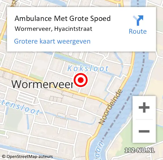 Locatie op kaart van de 112 melding: Ambulance Met Grote Spoed Naar Wormerveer, Hyacintstraat op 21 augustus 2021 22:07