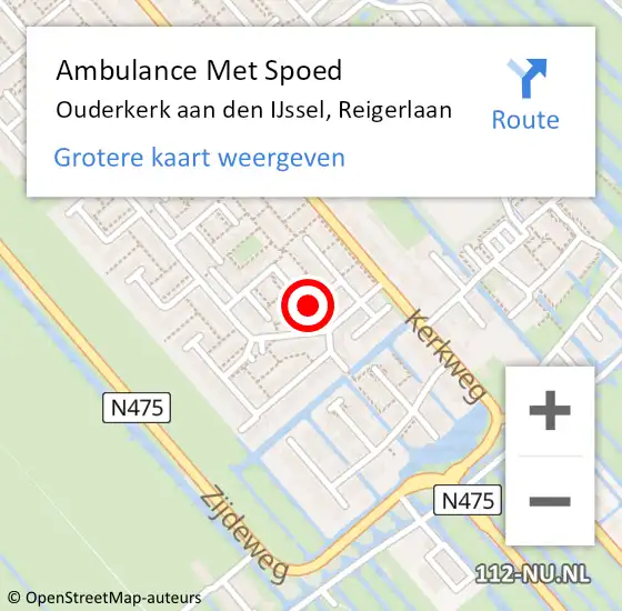 Locatie op kaart van de 112 melding: Ambulance Met Spoed Naar Ouderkerk aan den IJssel, Reigerlaan op 22 augustus 2021 02:01