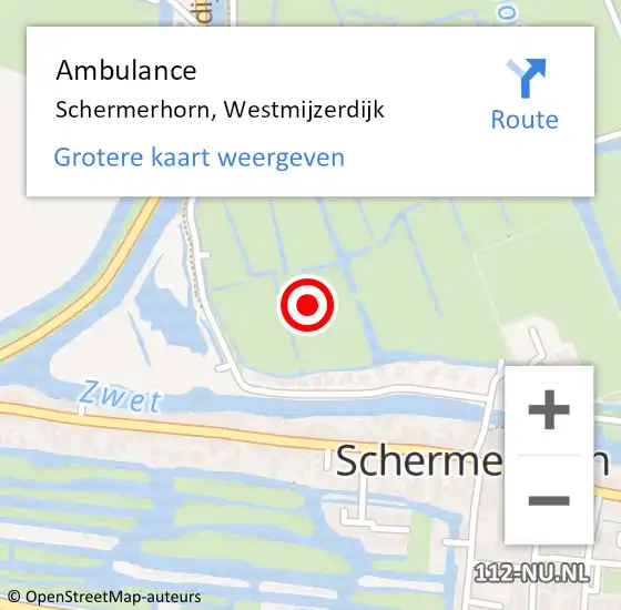 Locatie op kaart van de 112 melding: Ambulance Schermerhorn, Westmijzerdijk op 22 augustus 2021 11:17