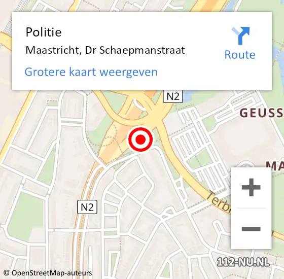 Locatie op kaart van de 112 melding: Politie Maastricht, Dr Schaepmanstraat op 22 augustus 2021 13:23