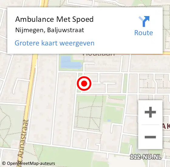 Locatie op kaart van de 112 melding: Ambulance Met Spoed Naar Nijmegen, Baljuwstraat op 22 augustus 2021 14:33