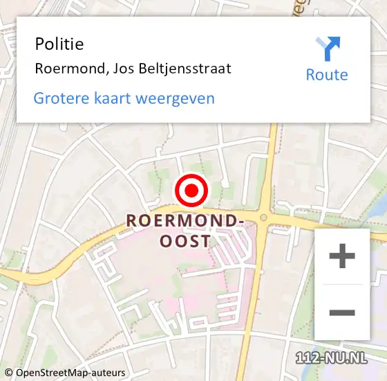 Locatie op kaart van de 112 melding: Politie Roermond, Jos Beltjensstraat op 22 augustus 2021 15:30