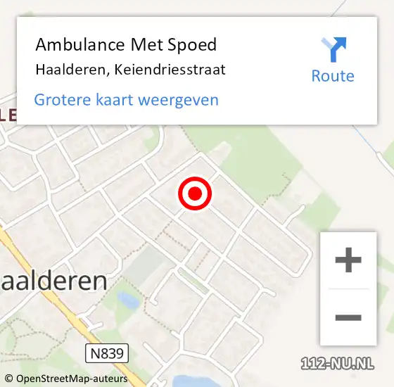 Locatie op kaart van de 112 melding: Ambulance Met Spoed Naar Haalderen, Keiendriesstraat op 22 augustus 2021 15:49