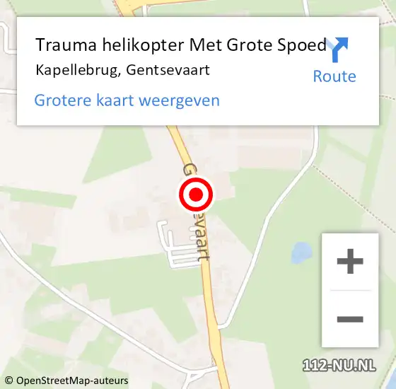 Locatie op kaart van de 112 melding: Trauma helikopter Met Grote Spoed Naar Kapellebrug, Gentsevaart op 22 augustus 2021 17:39