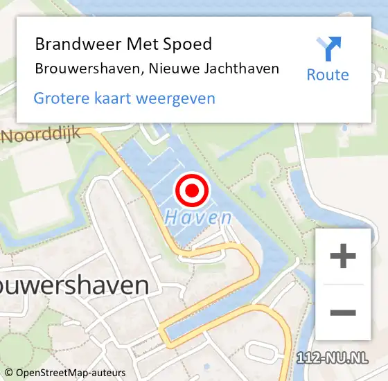 Locatie op kaart van de 112 melding: Brandweer Met Spoed Naar Brouwershaven, Nieuwe Jachthaven op 22 augustus 2021 21:37