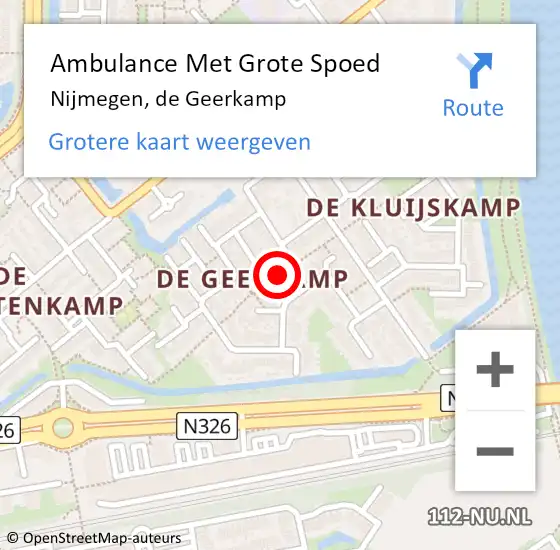 Locatie op kaart van de 112 melding: Ambulance Met Grote Spoed Naar Nijmegen, de Geerkamp op 22 augustus 2021 22:38
