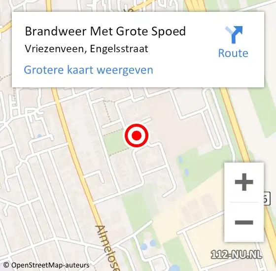 Locatie op kaart van de 112 melding: Brandweer Met Grote Spoed Naar Vriezenveen, Engelsstraat op 5 oktober 2013 17:25