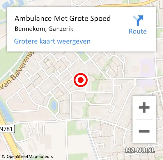 Locatie op kaart van de 112 melding: Ambulance Met Grote Spoed Naar Bennekom, Ganzerik op 23 augustus 2021 12:18