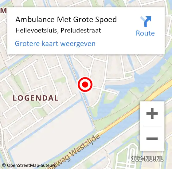 Locatie op kaart van de 112 melding: Ambulance Met Grote Spoed Naar Hellevoetsluis, Preludestraat op 20 juni 2014 15:57
