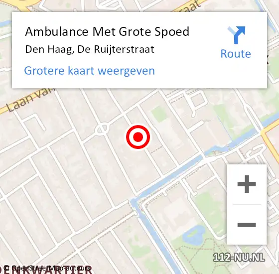 Locatie op kaart van de 112 melding: Ambulance Met Grote Spoed Naar Den Haag, De Ruijterstraat op 23 augustus 2021 20:11