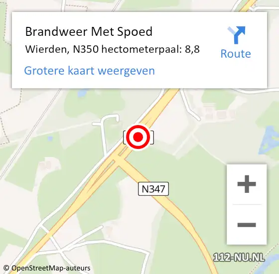 Locatie op kaart van de 112 melding: Brandweer Met Spoed Naar Wierden, N350 hectometerpaal: 8,8 op 23 augustus 2021 21:09