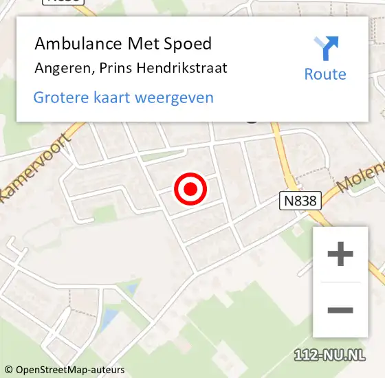Locatie op kaart van de 112 melding: Ambulance Met Spoed Naar Angeren, Prins Hendrikstraat op 24 augustus 2021 02:58