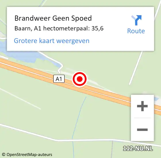 Locatie op kaart van de 112 melding: Brandweer Geen Spoed Naar Baarn, A1 hectometerpaal: 35,6 op 24 augustus 2021 04:10