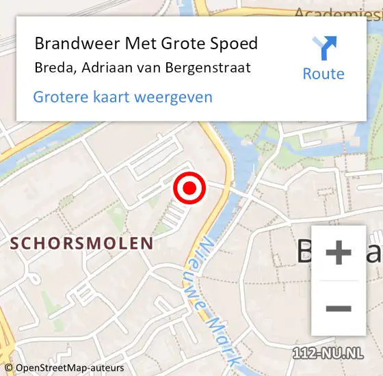 Locatie op kaart van de 112 melding: Brandweer Met Grote Spoed Naar Breda, Adriaan van Bergenstraat op 24 augustus 2021 09:31