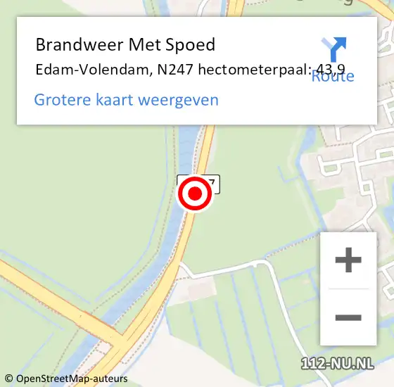 Locatie op kaart van de 112 melding: Brandweer Met Spoed Naar Edam-Volendam, N247 hectometerpaal: 43,9 op 24 augustus 2021 11:12