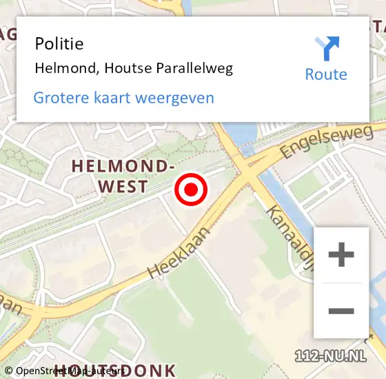 Locatie op kaart van de 112 melding: Politie Helmond, Houtse Parallelweg op 24 augustus 2021 13:04