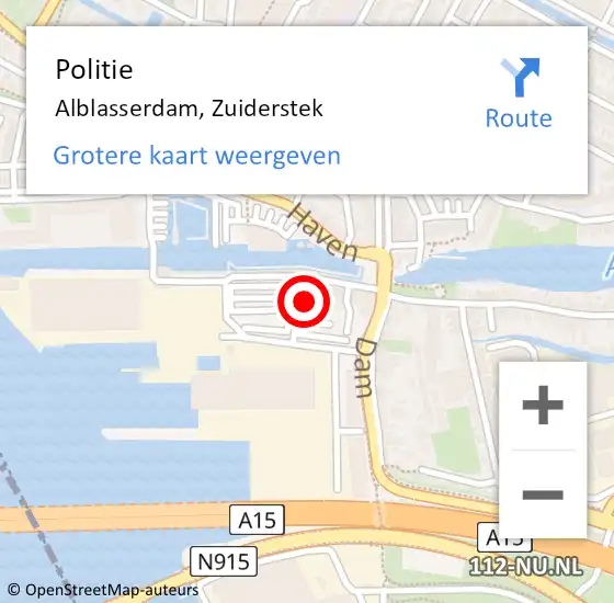 Locatie op kaart van de 112 melding: Politie Alblasserdam, Zuiderstek op 24 augustus 2021 14:15