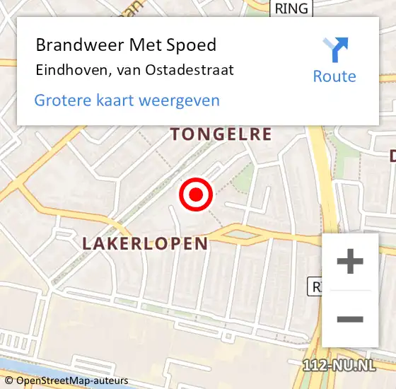 Locatie op kaart van de 112 melding: Brandweer Met Spoed Naar Eindhoven, van Ostadestraat op 24 augustus 2021 14:40