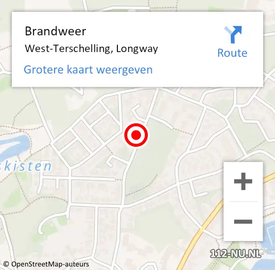 Locatie op kaart van de 112 melding: Brandweer West-Terschelling, Longway op 25 augustus 2021 01:02