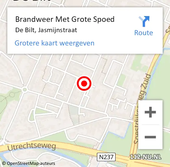 Locatie op kaart van de 112 melding: Brandweer Met Grote Spoed Naar De Bilt, Jasmijnstraat op 25 augustus 2021 08:05