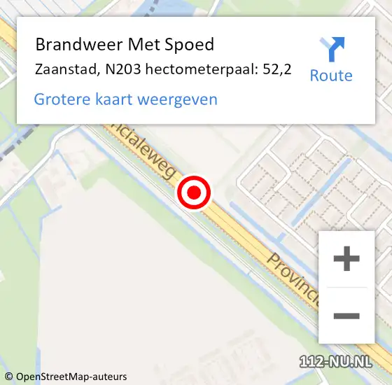 Locatie op kaart van de 112 melding: Brandweer Met Spoed Naar Zaanstad, N203 hectometerpaal: 52,2 op 25 augustus 2021 10:32