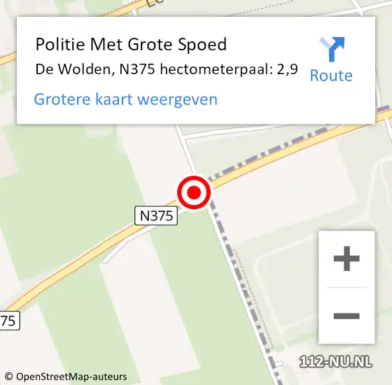 Locatie op kaart van de 112 melding: Politie Met Grote Spoed Naar De Wolden, N375 hectometerpaal: 2,9 op 25 augustus 2021 11:43