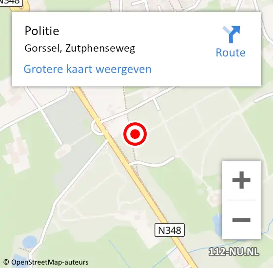 Locatie op kaart van de 112 melding: Politie Gorssel, Zutphenseweg op 25 augustus 2021 12:47