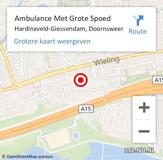 Locatie op kaart van de 112 melding: Ambulance Met Grote Spoed Naar Hardinxveld-Giessendam, Doornsweer op 25 augustus 2021 13:27