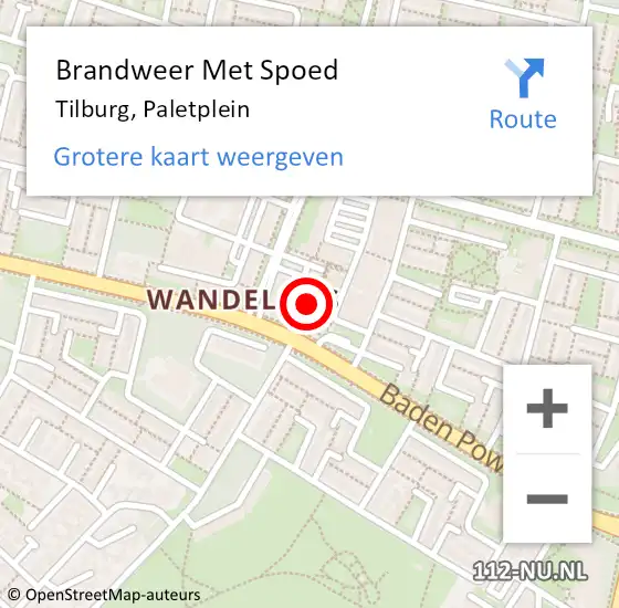 Locatie op kaart van de 112 melding: Brandweer Met Spoed Naar Tilburg, Paletplein op 25 augustus 2021 14:55