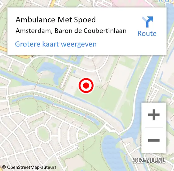 Locatie op kaart van de 112 melding: Ambulance Met Spoed Naar Amsterdam, Baron de Coubertinlaan op 25 augustus 2021 15:40