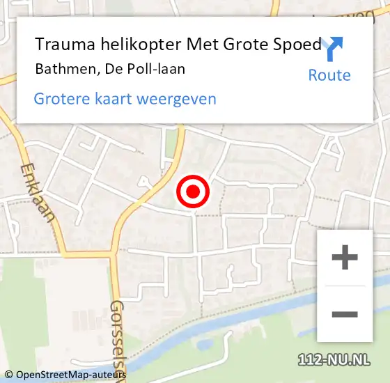 Locatie op kaart van de 112 melding: Trauma helikopter Met Grote Spoed Naar Bathmen, De Poll-laan op 25 augustus 2021 22:32