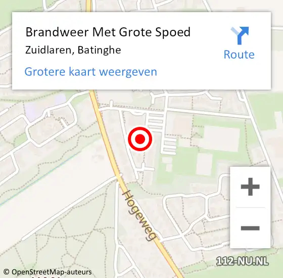 Locatie op kaart van de 112 melding: Brandweer Met Grote Spoed Naar Zuidlaren, Batinghe op 26 augustus 2021 03:06