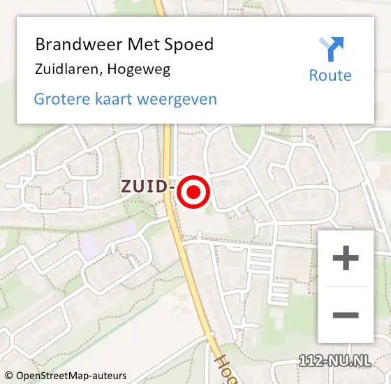 Locatie op kaart van de 112 melding: Brandweer Met Spoed Naar Zuidlaren, Hogeweg op 26 augustus 2021 03:43