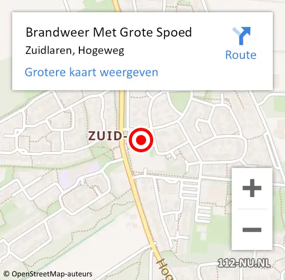 Locatie op kaart van de 112 melding: Brandweer Met Grote Spoed Naar Zuidlaren, Hogeweg op 26 augustus 2021 03:43