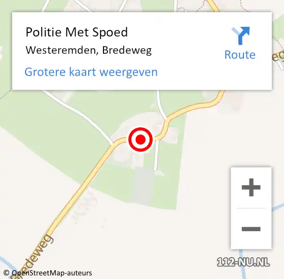 Locatie op kaart van de 112 melding: Politie Met Spoed Naar Westeremden, Bredeweg op 26 augustus 2021 08:09