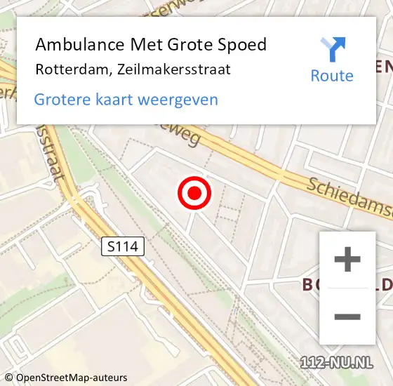 Locatie op kaart van de 112 melding: Ambulance Met Grote Spoed Naar Rotterdam, Zeilmakersstraat op 26 augustus 2021 10:06