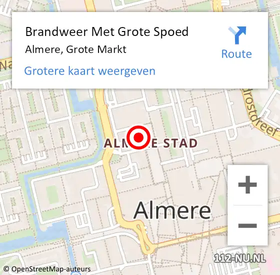 Locatie op kaart van de 112 melding: Brandweer Met Grote Spoed Naar Almere, Grote Markt op 26 augustus 2021 16:53