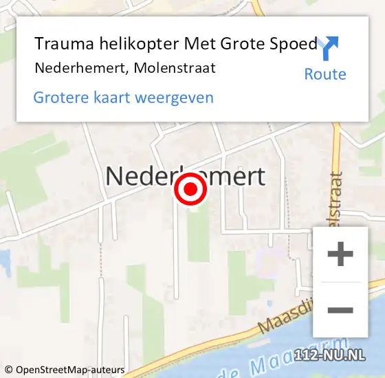Locatie op kaart van de 112 melding: Trauma helikopter Met Grote Spoed Naar Nederhemert, Molenstraat op 26 augustus 2021 20:08