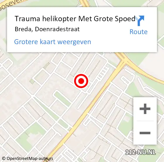 Locatie op kaart van de 112 melding: Trauma helikopter Met Grote Spoed Naar Breda, Doenradestraat op 26 augustus 2021 22:05